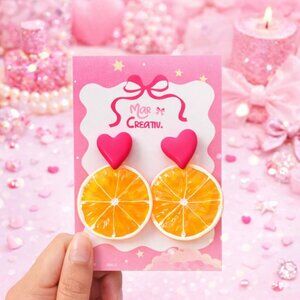 Orange Slice Dangle Earrings Acrylic Heart Fruit Statement Jewelry